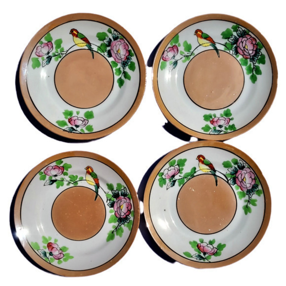 Vintage Tashiro Shoten 1950s Lusterware Made in Japan 4‎ Parrot Dessert Plates